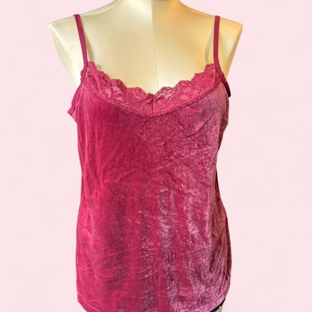 Velvet Lace Trim Camisole – Deep Rose Pink‎